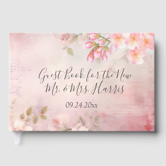 Roze Bloemen Romantisch gastenboek (Voorkant)