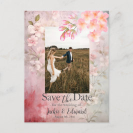 Roze Bloemen Romantisch Save the Date Foto Briefkaart