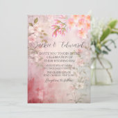 Roze Bloemen Romantische QR Code Huwelijk Kaart (Staand voorkant)