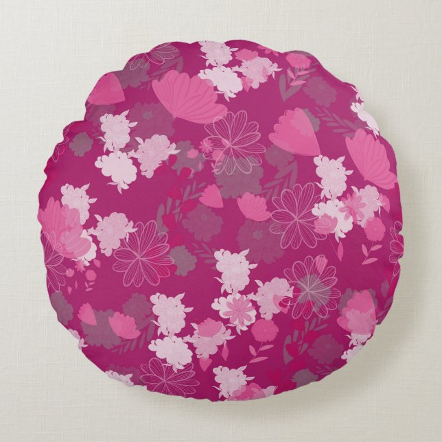 roze bloemen rond kussen (Voorkant)