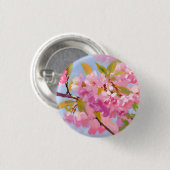 Roze bloemen ronde button 3,2 cm (Voorkant /achterkant)