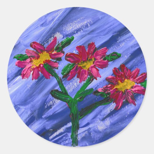 Roze bloemen ronde sticker (Voorkant)