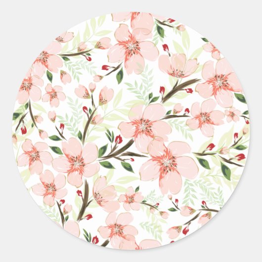 Roze bloemen ronde sticker (Voorkant)