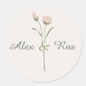 Roze Bloemen Ronde Stickers voor Trouwverpakking (Voorkant)