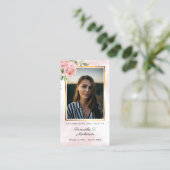 Roze Bloemen Roos Foto Waterverf Gebed Kaart Visitekaartje (Staand voorkant)