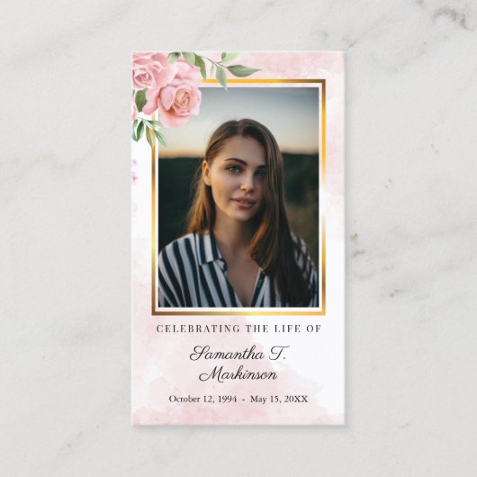 Roze Bloemen Roos Foto Waterverf Gebed Kaart Visitekaartje (Voorkant)