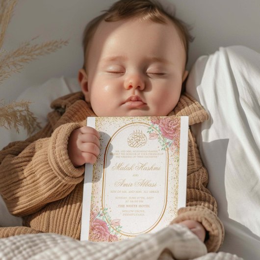 Roze Bloemen & Roos Glitter Islamitische Moslim br Kaart