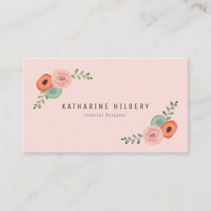 Roze Bloemen Roos & Poppy Visitekaartje