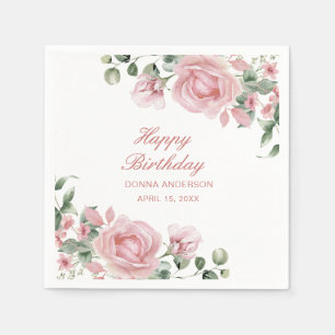 Roze Bloemen Roos Verjaardag Party Bord Servet