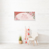 Roze Bloemen Roos Verjaardag Spandoek (Insitu)