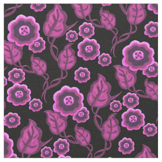 Roze bloemen/roze bladeren/Folkkunstbloem/zwart Stof