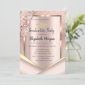 Roze Bloemen Roze Goud Glitter Afstuderen Kaart (Staand voorkant)