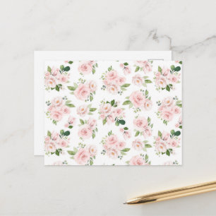 Roze bloemen, roze rozen, Waterverf bloemen Briefkaart