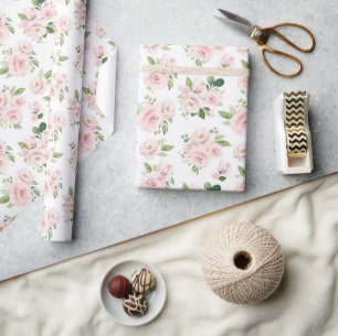 Roze bloemen, roze rozen, Waterverf bloemen Cadeaupapier