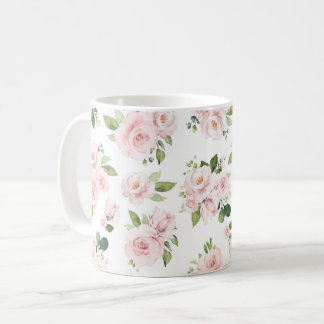 Roze bloemen, roze rozen, Waterverf bloemen Koffiemok