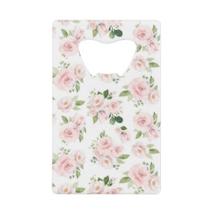 Roze bloemen, roze rozen, Waterverf bloemen Kredietkaart Flessenopener