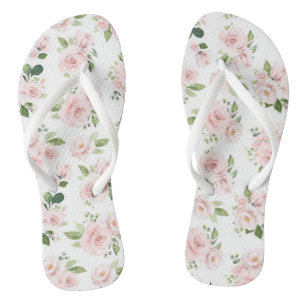 Roze bloemen, roze rozen, Waterverf bloemen Teenslippers