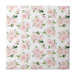 Roze bloemen, roze rozen, Waterverf bloemen Tegeltje
