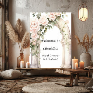 Roze bloemen rozen boog Vrijgezellenfeest welkom Poster