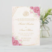 Roze Bloemen & Rozen Gouden Islamitische Moslim br Kaart (Staand voorkant)