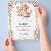  Roze Bloemen Rozen High Tea Party Verjaardag Flyer (Hand)