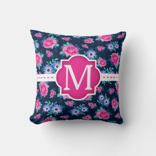 Roze Bloemen Rozen Patroon Custom Monogram Kussen