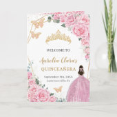 Roze Bloemen Rozen Quinceanera Prinses Vlinders Programma (Voorkant)