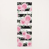 Roze Bloemen Rozen Zwart Strepen Yoga Mat (Achterkant)