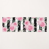 Roze Bloemen Rozen Zwart Strepen Yoga Mat (Voorkant (horizontaal))