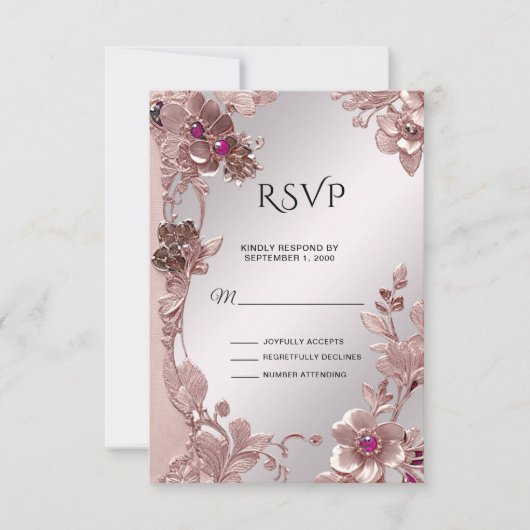 Roze Bloemen RSVP Kaart (Voorkant)