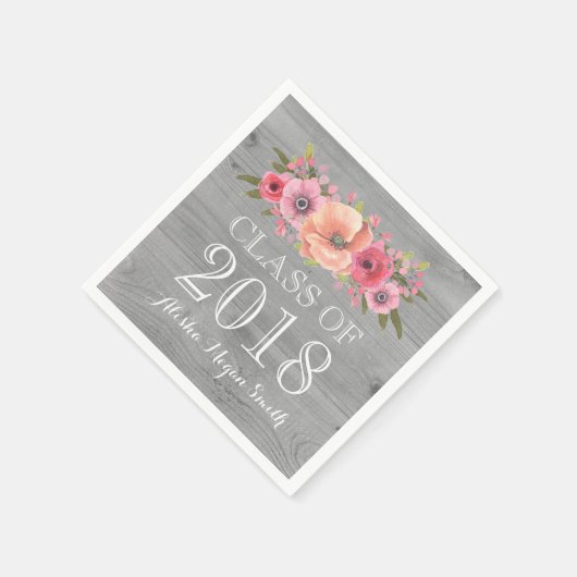 Roze Bloemen Rustiek Hout Klasse van 2018 Afstuder Servet (Hoek)