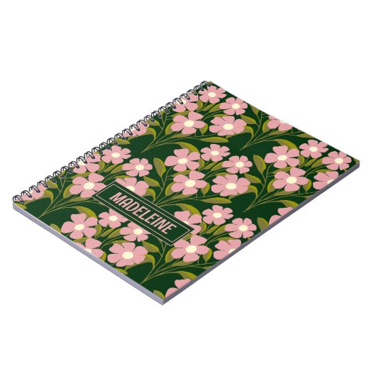 Roze Bloemen Sage Groene bladeren patroon Notitieboek (Linkerzijde)