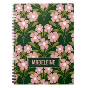 Roze Bloemen Sage Groene bladeren patroon Notitieboek