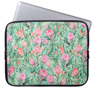 Roze bloemen, salie groen, naadloos. laptop sleeve