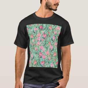 Roze bloemen, salie groen, naadloos. t-shirt