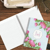 Roze Bloemen Schattige Monogrammed Custom Notitieboek
