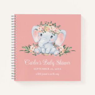 Roze Bloemen Schattige Olifant Baby Meisje Baby sh Notitieboek