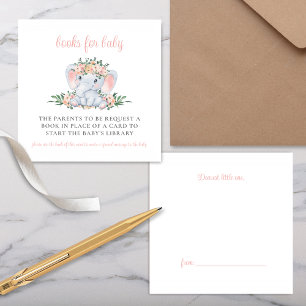 Roze Bloemen Schattige Olifant Baby shower Boekaan Informatiekaartje