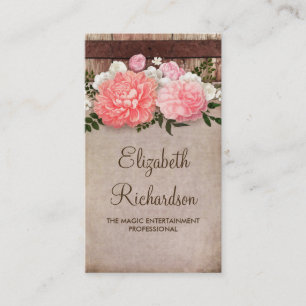Roze bloemen schuur Hout en Burlap Shabby Visitekaartje