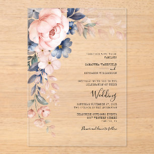 Roze Bloemen Script Waterverf bruiloft Acryl Uitnodigingen