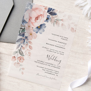 Roze Bloemen Script Waterverf bruiloft Vellum Uitnodigingen