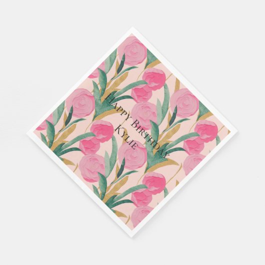 Roze bloemen servet (Hoek)