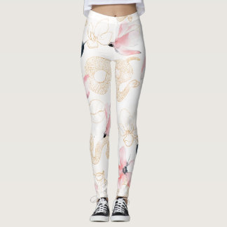 Roze bloemen slangenpatroon leggings