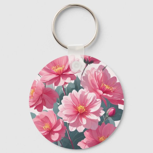 Roze Bloemen Sleutelhanger (Voorkant)
