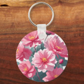 Roze Bloemen Sleutelhanger (Voorkant)