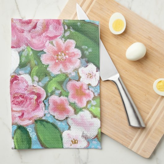 Roze Bloemen Spring Blooms Keuken Handdoek (Quarter Fold)
