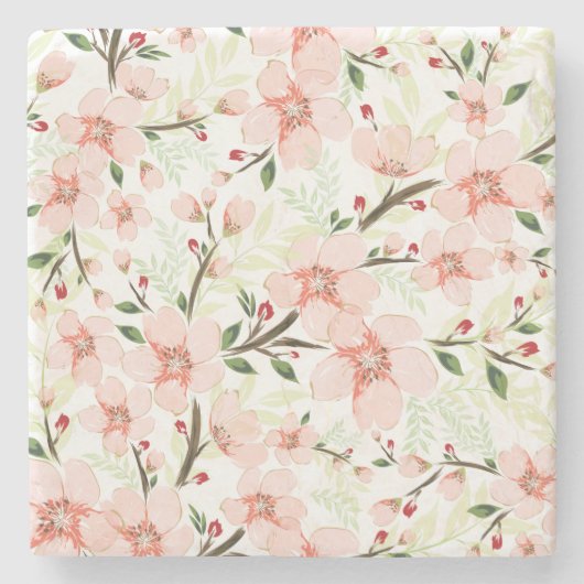 Roze bloemen stenen onderzetter (Voorkant)