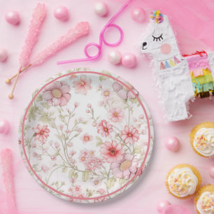 Roze bloemen stengels papieren bordje