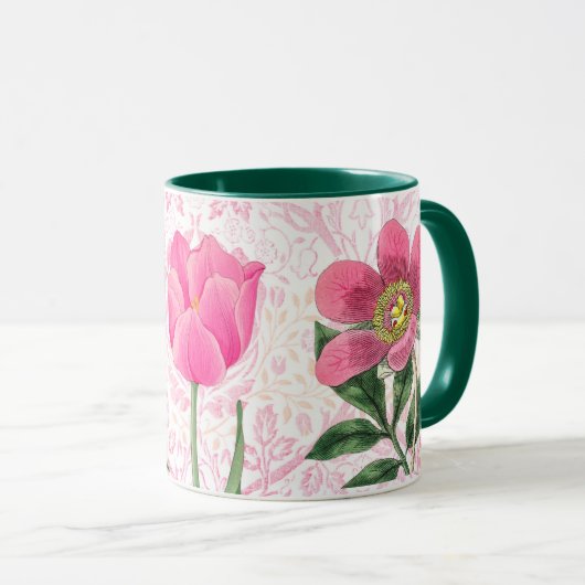Roze Bloemen Stijl Mok Cup (Voorkant rechts)