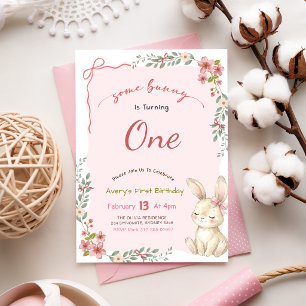 Roze bloemen strik Gingham konijntje meisje 1e ver Kaart